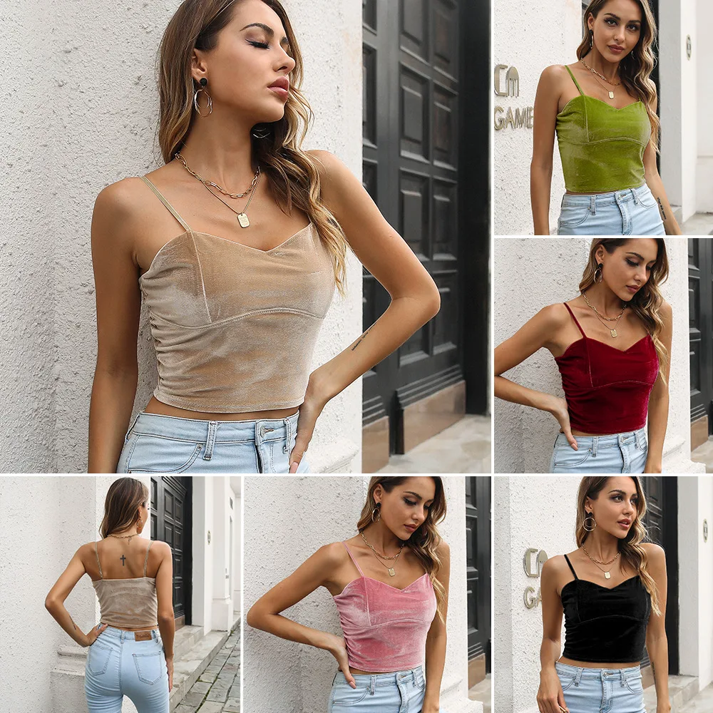 

Casual Sports Women's Velvet New Style Heart Neck Sling Vest Trendy Girls Wear Wrapped Chest And Exposed Umbilical Short Top