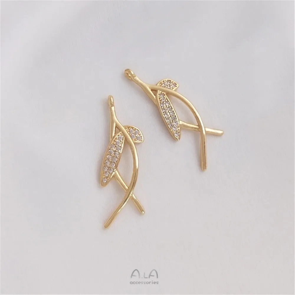 

14K Gold Filled Plated Micro-inlaid zircon branch and leaf pendant DIY earrings earrings earrings hairpin hanging pendant