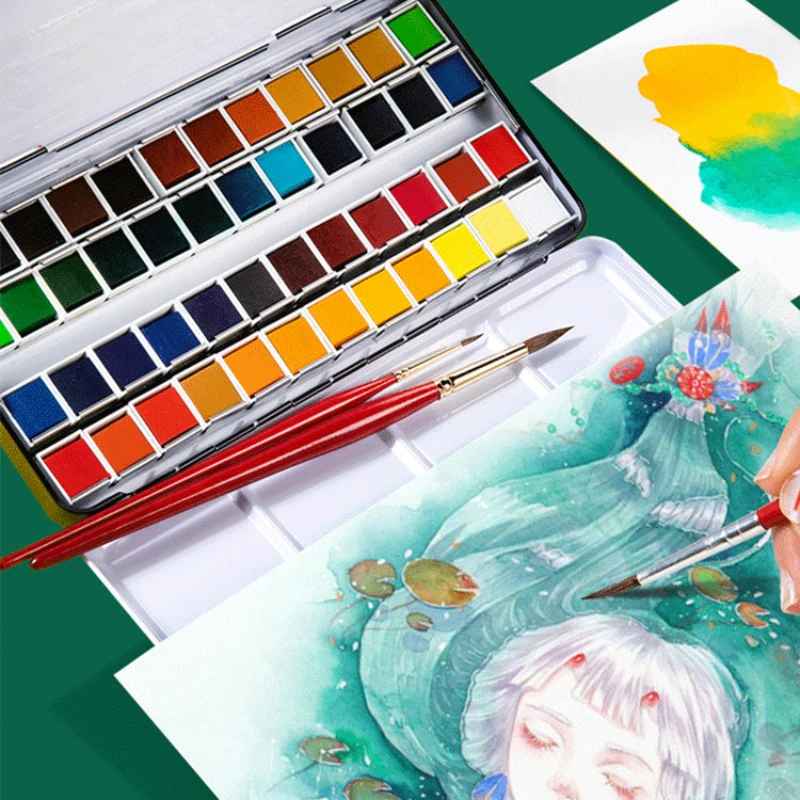 Najtaniej 12-kolor Stałe Skoncentrowany Pigment Akwarela żelazne Pudełko Uczeń Ręcznie Malowany Obrazek Na świeżym Powietrzu Szkic Dostaw Projekt Klamry Przenośny