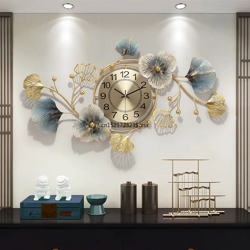 Creative Clocks Living Room Light Luxury Wall Clocks Home Decoration Ginkgo Leaf Art Atmospheric Wall Watches