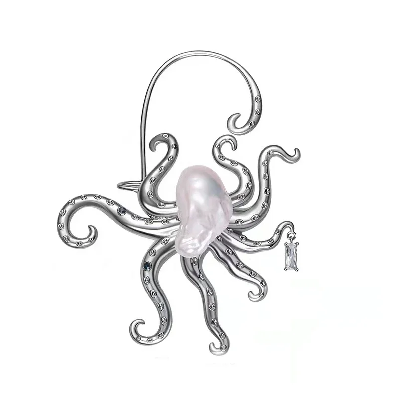 Большие жемчужные серьги-осьминоги в стиле барокко