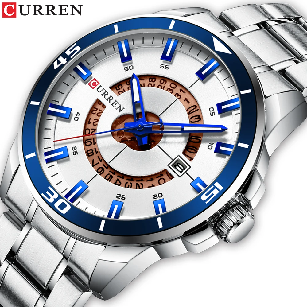 CURREN גברים שעונים עסקים Creative שעון זכר שעוני יד יוקרה נירוסטה בנד קוורץ שעון עם תאריך