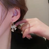 bow knot shaped pearl dangle earrings for women 2022 trendy teens girls jewelry 925 silver cz korean fashion drop earrings