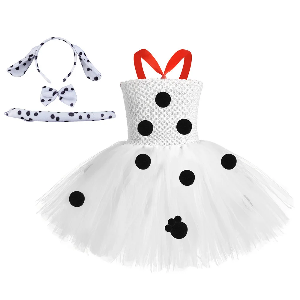 Dalmatian Dog Tutu Dress for Baby Girls White Black Spotted Animal Halloween Costume for Kids Toddler Puppy Dressing up Outfit images - 6