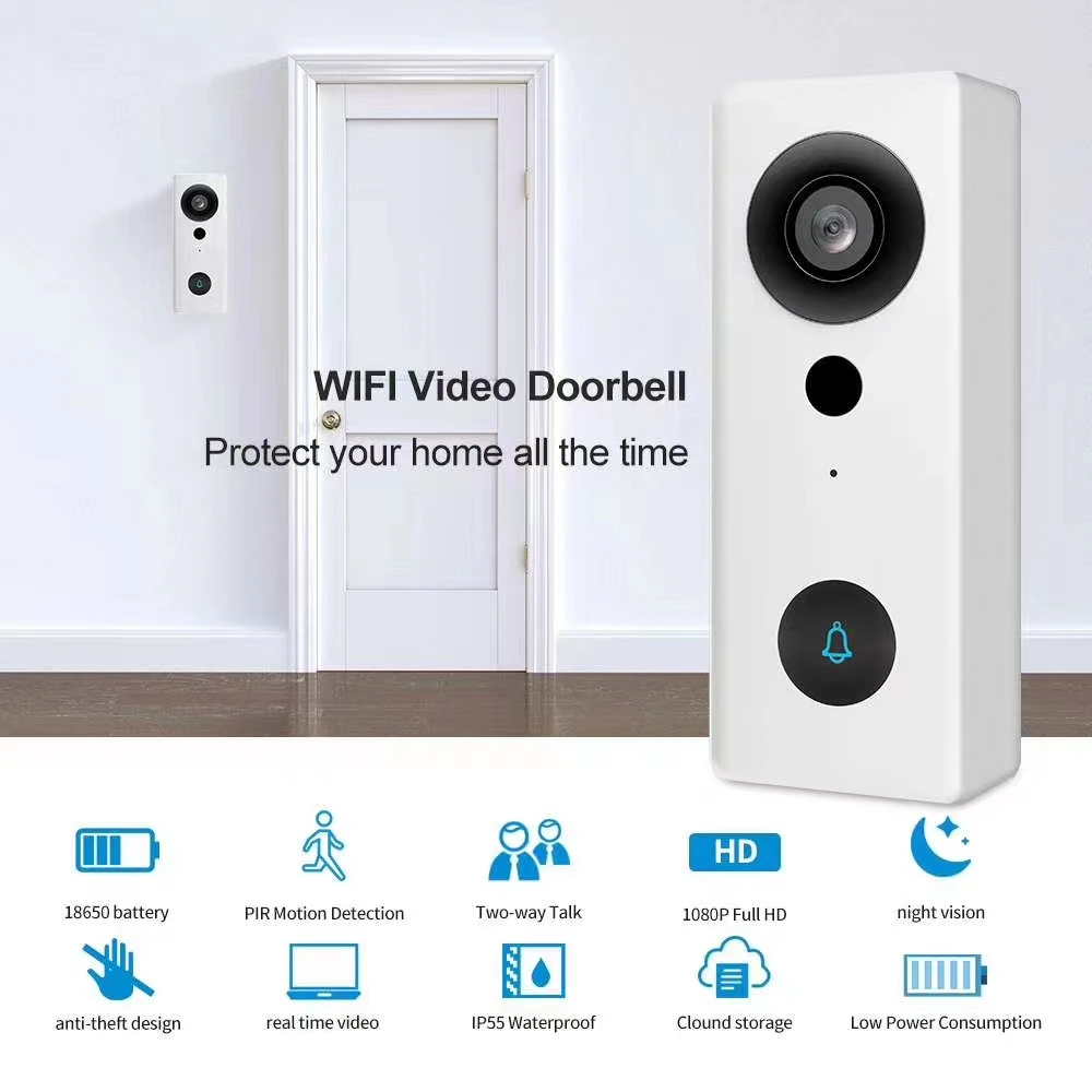 2MP 1080P Tuya Smart Life  130Degree Wide Angle WIFI IP Doorbell Intercom Video Door Phone Battery Power  Visual Door Viewer
