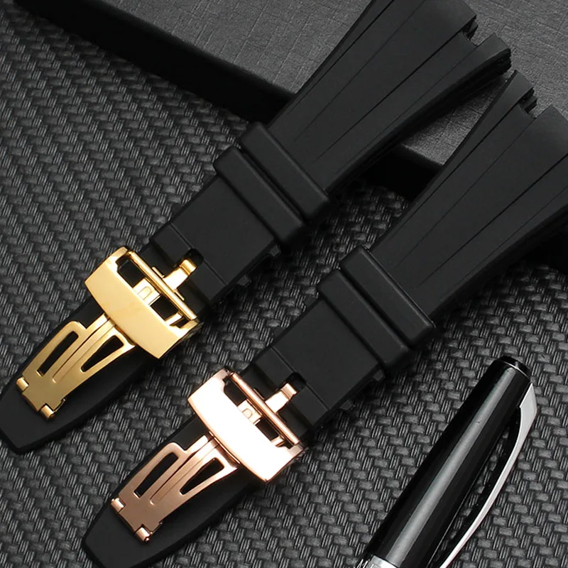 MERJUST  28mm Black Soft Silicone Rubber watch strap bracelet wristband for AP ROYAL OAK Watchband Belt 40mm 42mm Case