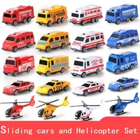 5pcs cars and helicopter plane set toys for children plastic vehicle fire truck taxi model cosplay game kids christmas gift