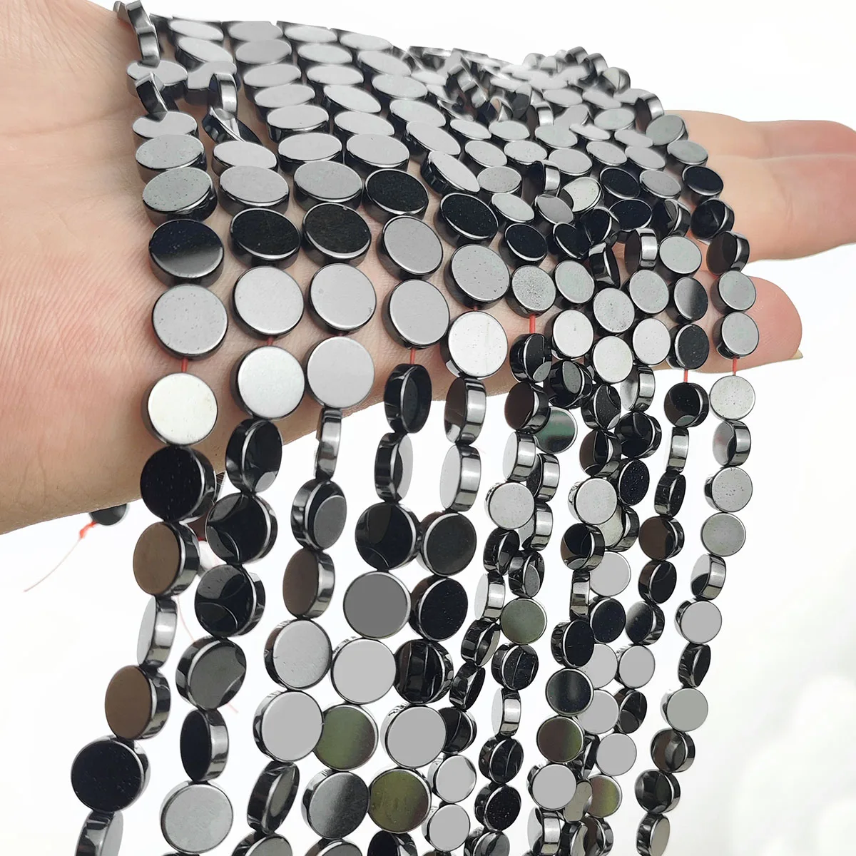 Плоские круглые бусины-сапсеры из гематита черного цвета 6/8 мм для изготовления