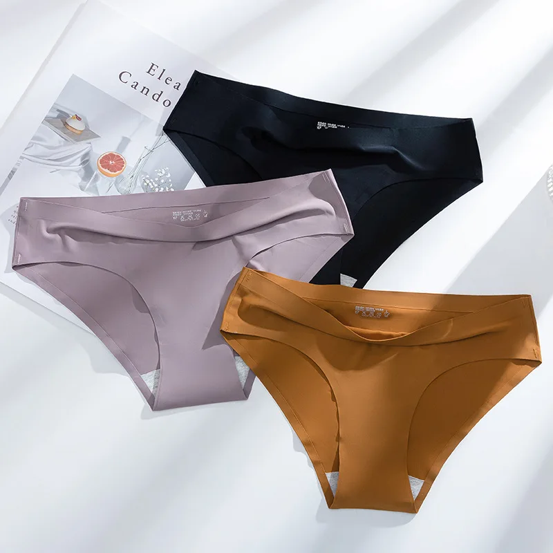 

Invisible Briefs Sexy Lingerie Women's Panties Seamless Breathable Underwear Ice Silk Women Solid Color Ladies Girls Underpants
