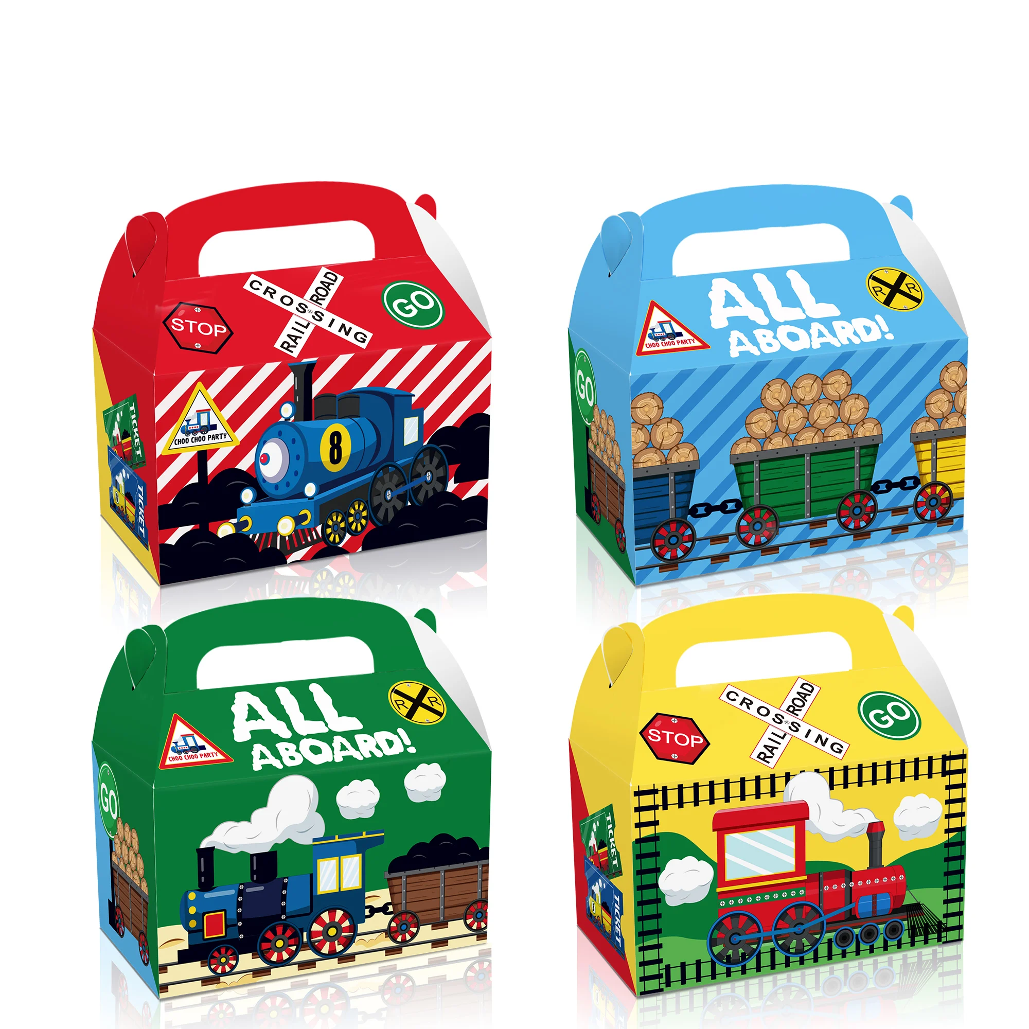 

DD215 4Pcs Kids Cartoon Train Abroad Cargo Birthday Party Cake Candy Packing Portable Gifts Boxes Baby Shower Party Decorations