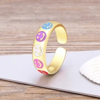 aibef new korean fashion enamel candy color smiling face opening adjustable ring retro oil dripping womens wedding jewelry gift