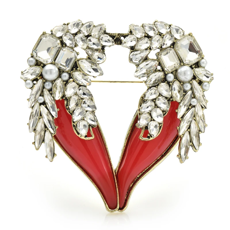 

Wuli&baby Luxury Wings Heart Brooches For Women Unisex Rhinestone Enamel Beauty Big Love Party Office Brooch Pins Gifts