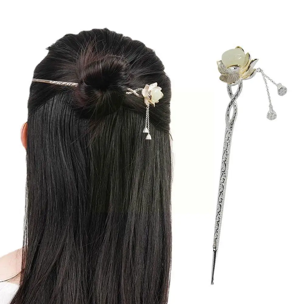 

Retro Jade Hairpin Hanfu Costume Hair Stick Colored Glaze Flower Antique Hairpin For Women Chinese Hair Stick Hair Styling H0Z0