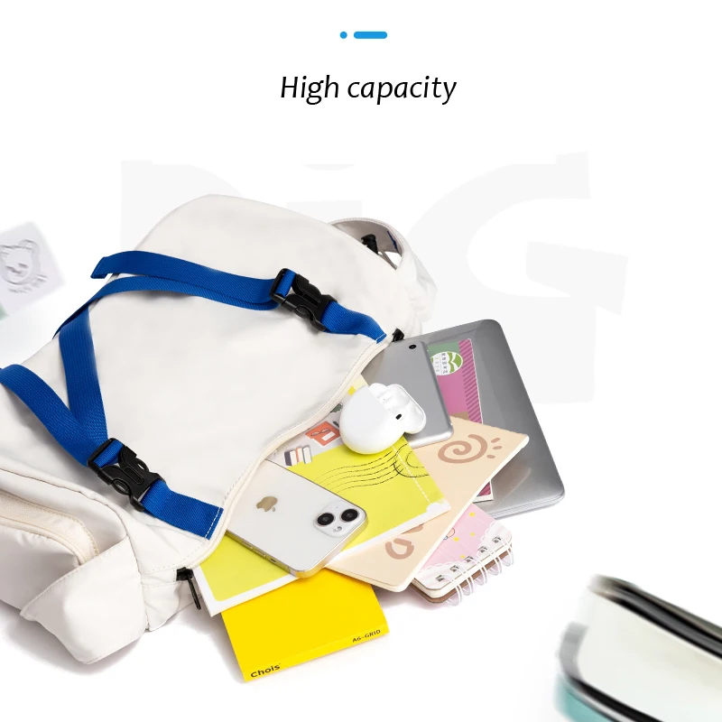 White Stitching Blue Strap Teenage Messenger Bag Waterproof Student One-shoulder Crossbody Bag Travel Daliy for Men and Girl