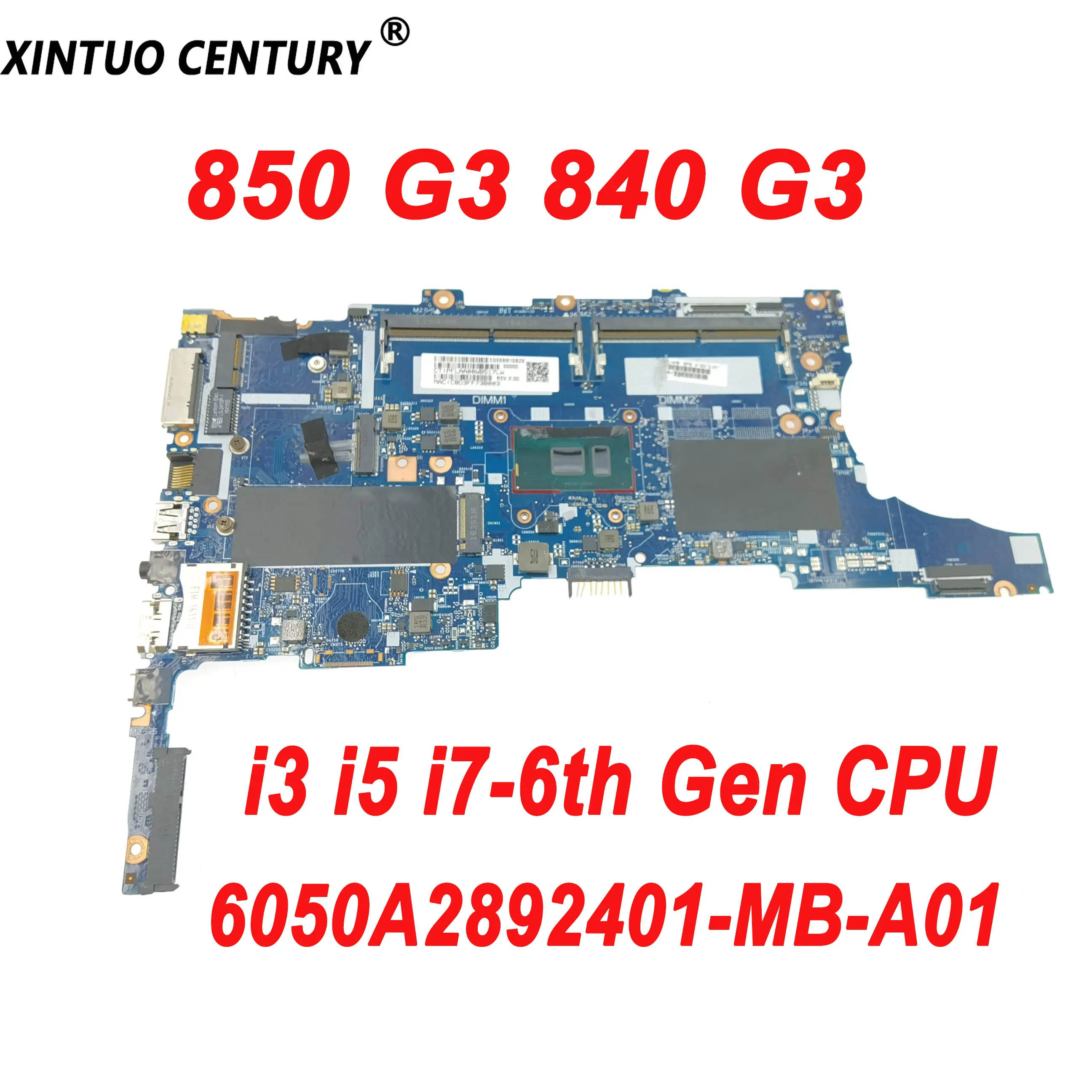 

918312-501 918312-601 для ноутбука HP EliteBook 850 G3 840 G3, материнская плата 6050A2892401-MB-A01 с i3 i5 i7-6th Gen, тест ЦП DDR3