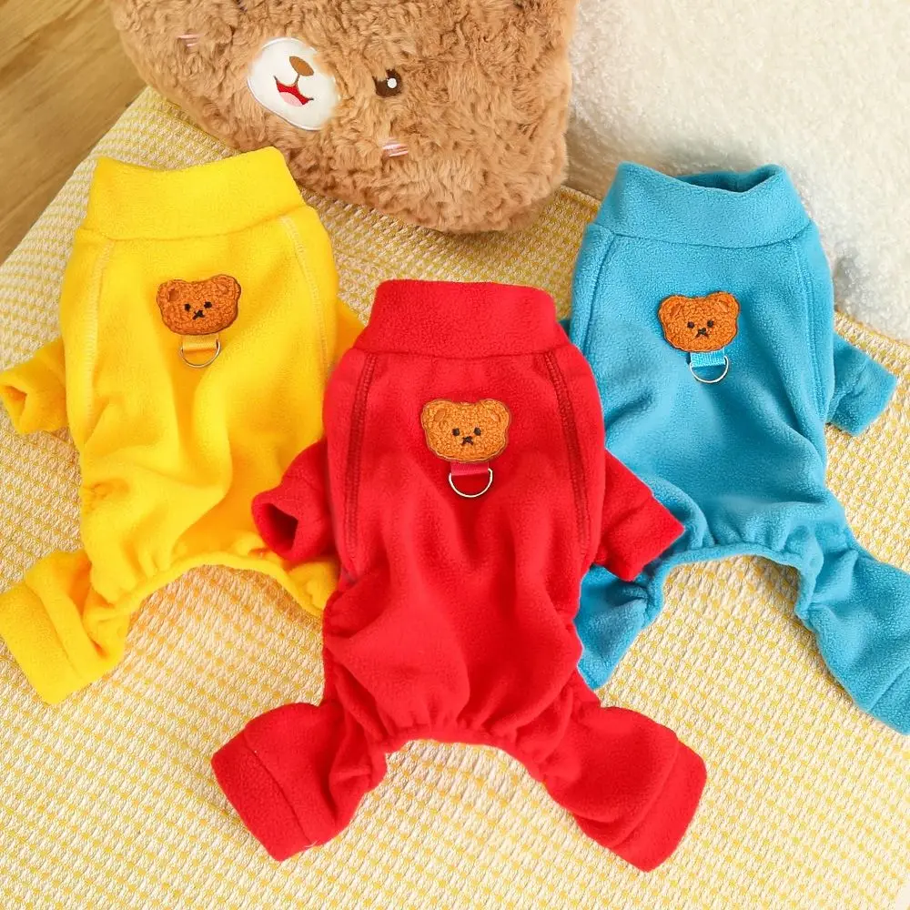 Плюшевый комбинезон для собак с рисунком медведя утолщенное теплое базовое