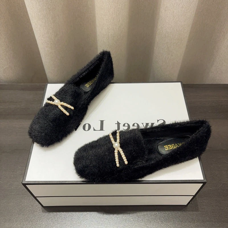 2024 плюшевые тапочки для женщин милые домашние туфли с бантом из бисера замшевые