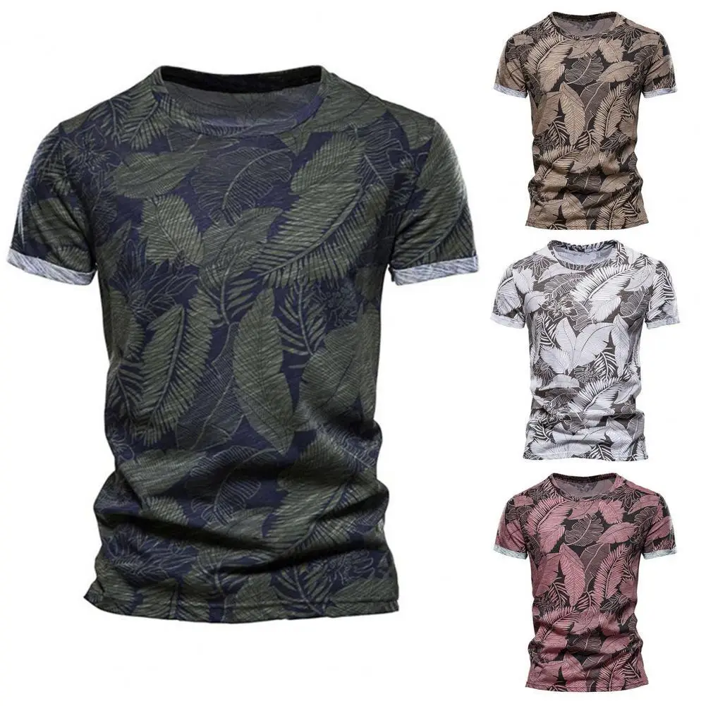 

Футболка мужская с цветочным принтом, приталенная дышащая рубашка с круглым вырезом и короткими рукавами, модная пляжная уличная рубашка с...