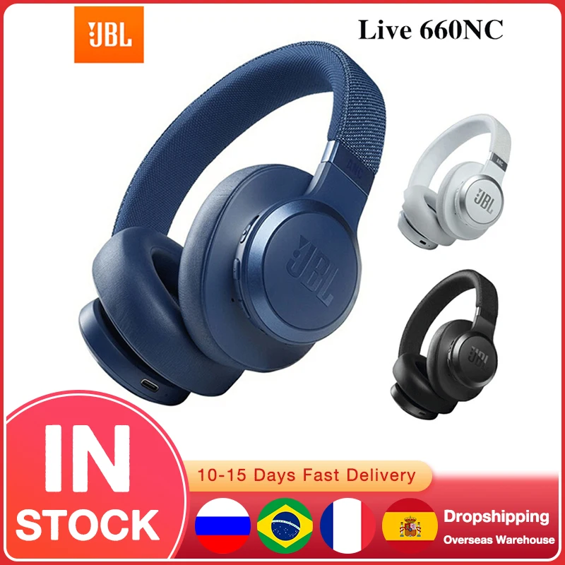 JBL LIVE 660NC Smart Noise Cancelling Headphones Wireless Bluetooth-Compatible 5.0 Sports Headphones Foldable Stereo Earbuds