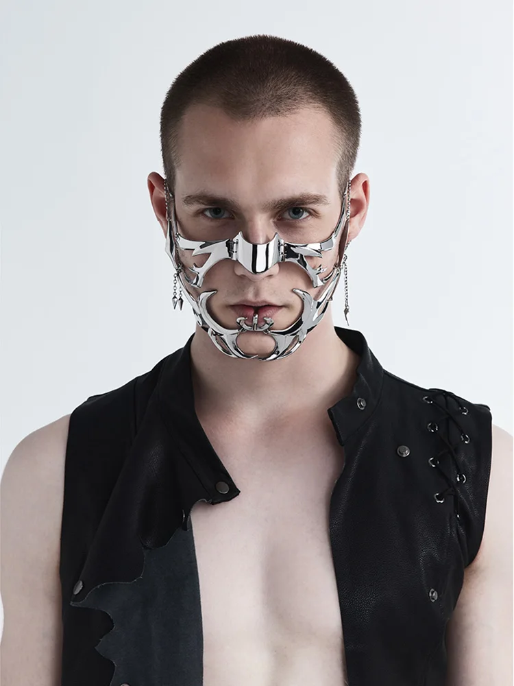 Маска CyberPunk из титановой стали для мужчин и женщин роскошная Асимметричная