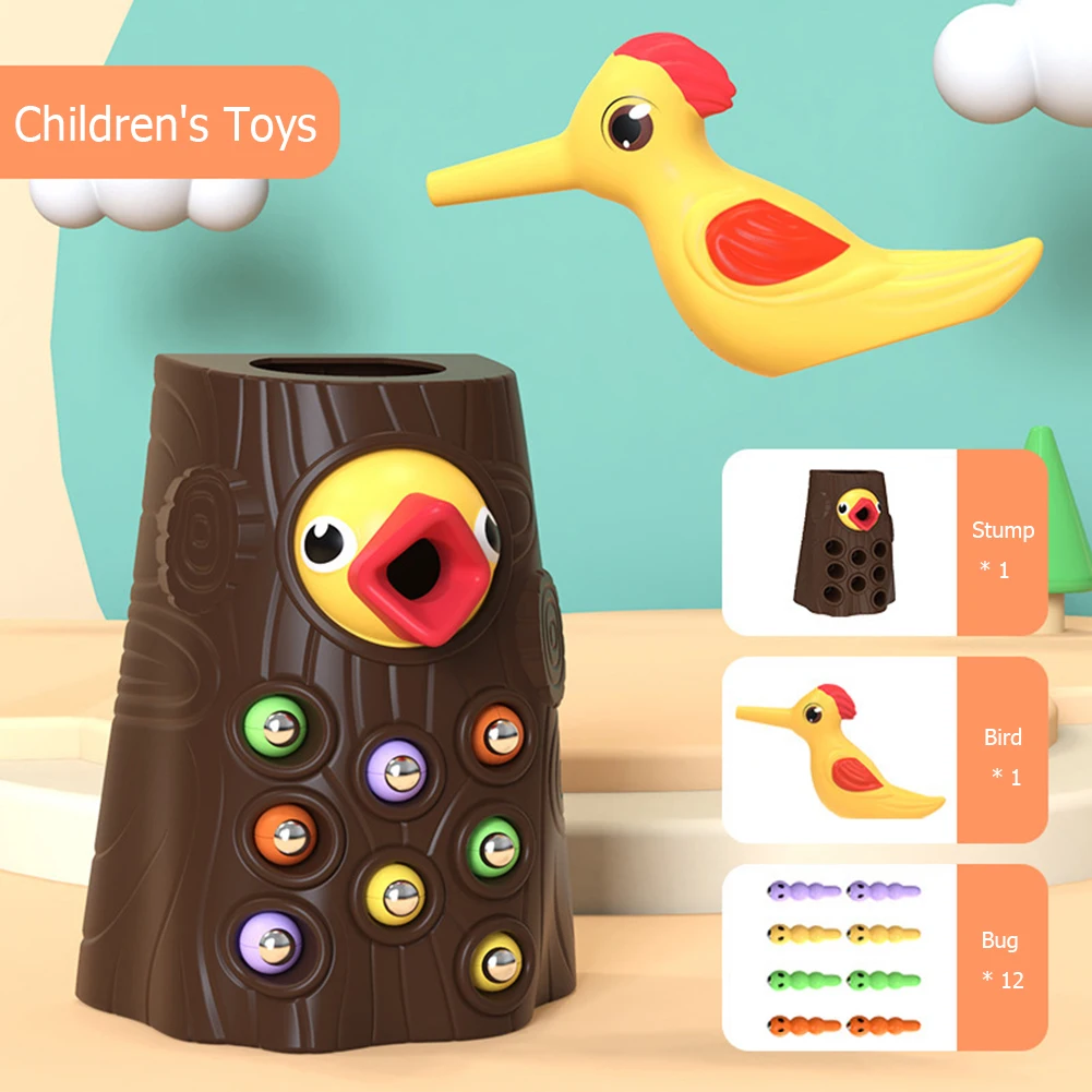 

Montessori Educational Toys For Children Woodpecker Catch Worms Toy Toddler Kids Magnetic Fishing Games for Babies Development