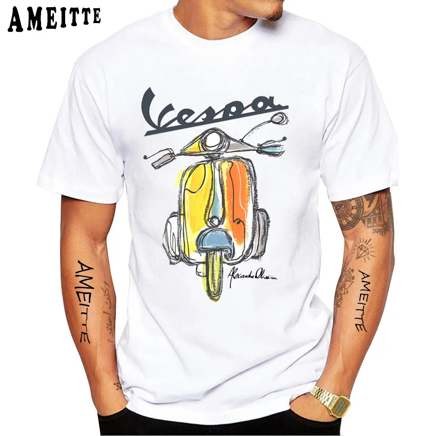 Классическая Ретро-футболка Vespa для вождения 80-х годов новая летняя мужская