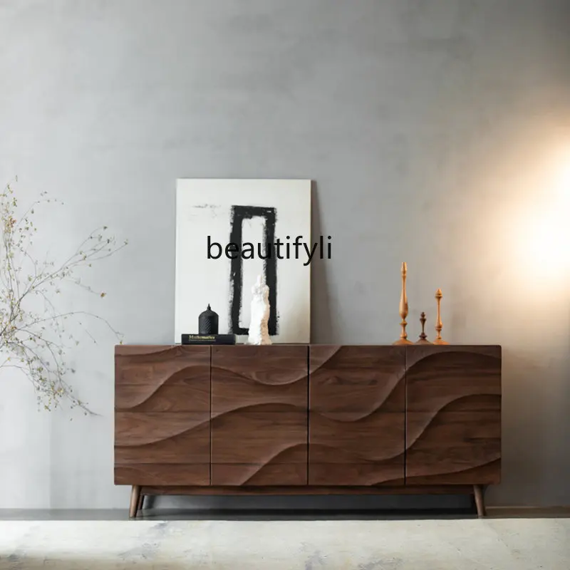 

LM Solid Wood North American Black Walnut Modern Minimalist Nordic Living Room Bedroom Wave TV Cabinet