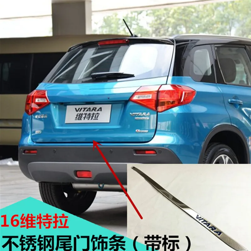 

For Suzuki Vitara Tailgate Rear Door Bottom Cover Molding Trim Stainless Steel back door trim car Accessories 2018 2017 2016