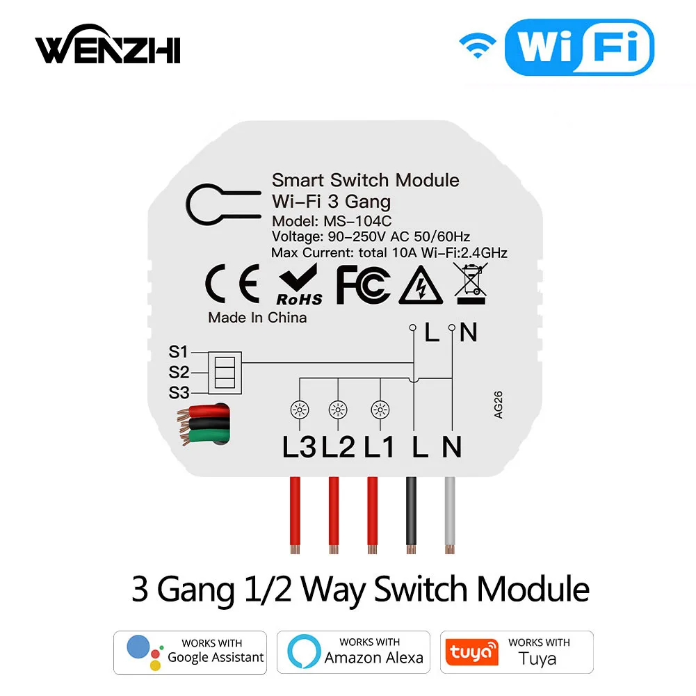 

Wi-Fi 3 клавиши 1/2 Way Mini DIY модуль выключателя света Автоматизация беспроводной пульт дистанционного управления Smart Life Tuya Alexa Google Home Assistant