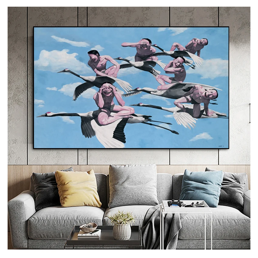 

Картина на холсте для гостиной, домашний декор для стен, Настенная роспись, современное искусство, молодежная циника, Yue Minjun, постер с изобра...