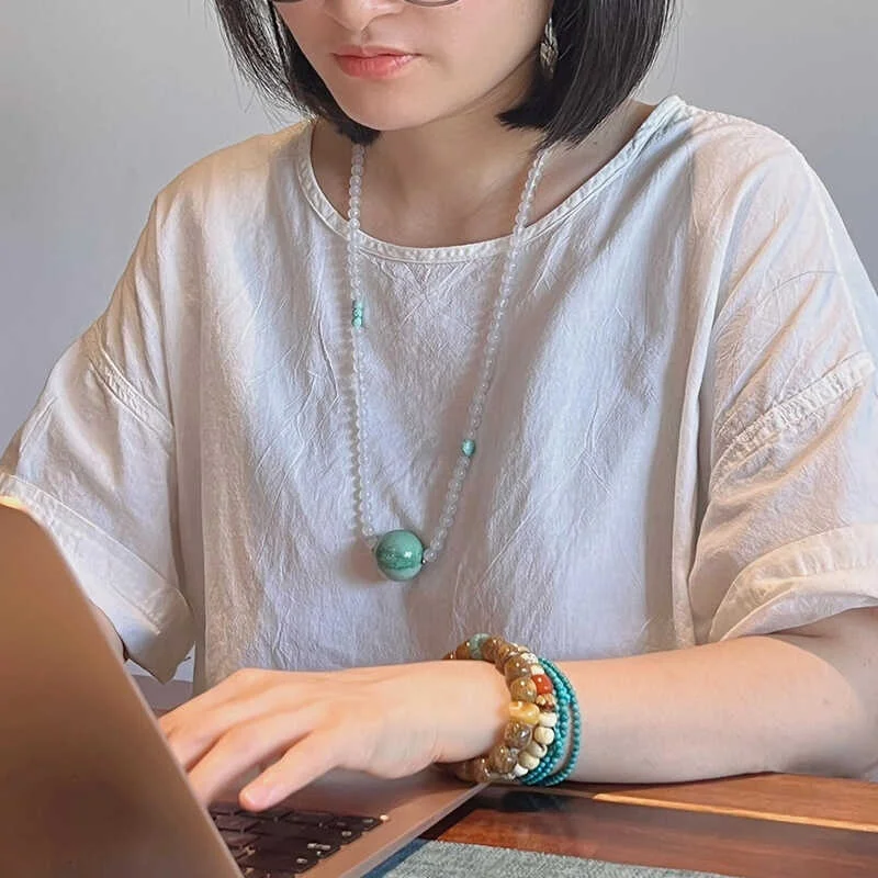 Натуральный высокий фарфор бирюзовый с большими частицами ожерелье бусинами на