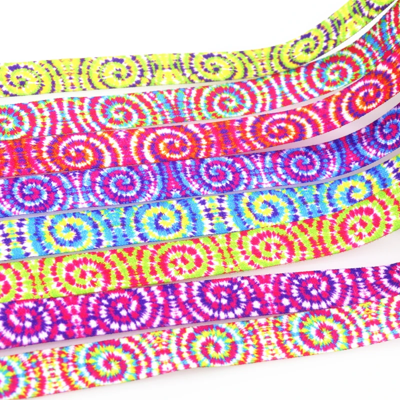 

DHK 5/8'' 50yards Tie Dye Painting Printed Fold Elastic FOE Stretch Ribbon Hairbow Headwear Accessories Craft DIY Sewing S1932