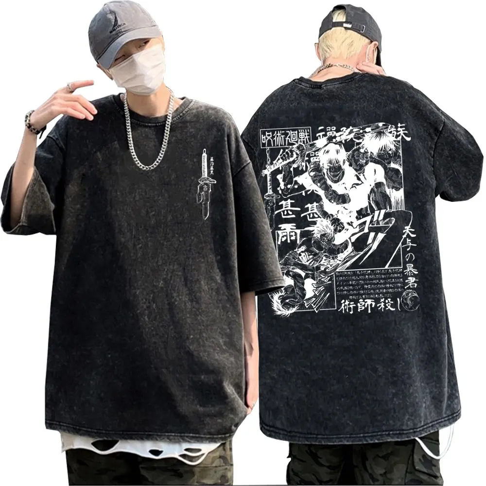 

Anime Jujutsu Kaisen Fushiguro Toji Graphic Print Tshirt Men Women Manga Washed Vintage Black T-shirt Male Gothic Oversized Tees