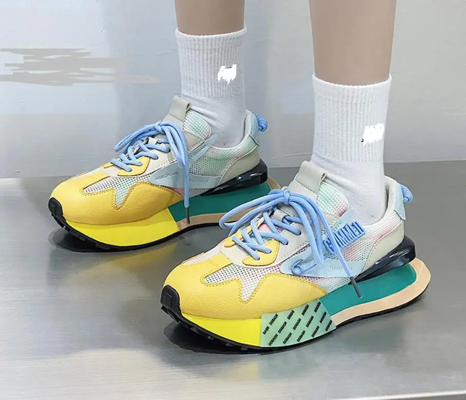 Women's Sneakers 2022 New Mesh Thin Platform Running Shoes Casual Mixed Colors Breathable Height Increased Wedge Platform Shoes