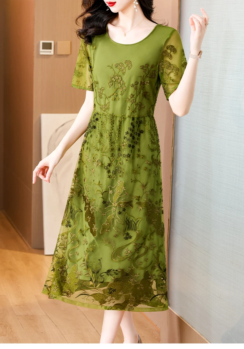 Летнее Сетчатое платье AIMEILI с вышивкой винтажное Цветочное миди летнее