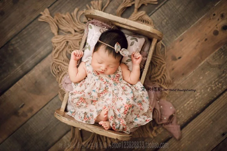 Newborn Baby Girls Photography Props Florals Dress Headband with Handbag Outfits Set Studio Shooting Photo Shoot Photo Props enlarge