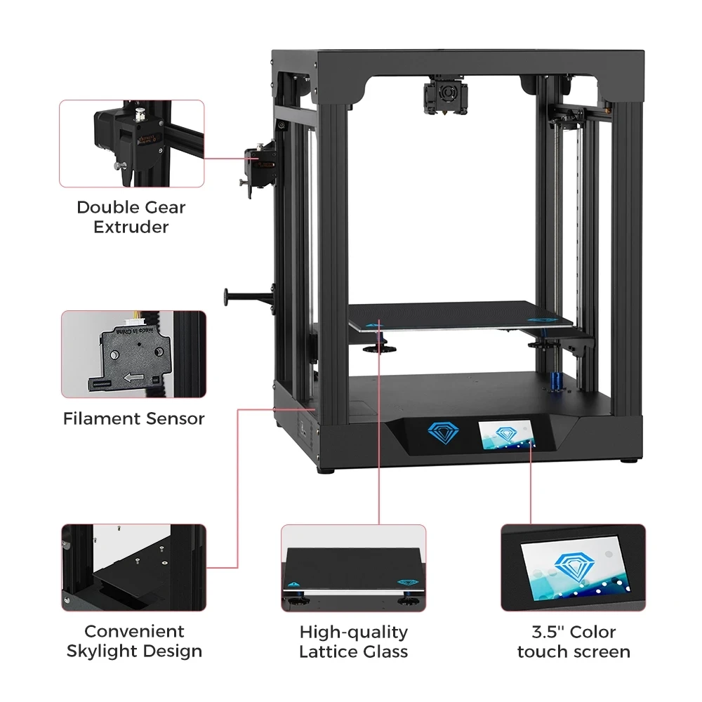 Twotrees SP-5 3D Printer Core XY TMC2225 Silen MB V1.1 V2.1 Dual Z Axis FDM Extruder Larg Print Size 300*300*330mm PEI |