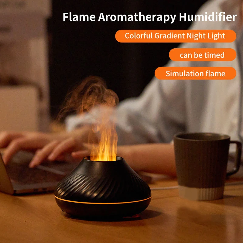 New Simulation Flame Aromatreatment Machine Office Desktop Colorful Atmosphere Lamp Automatic Fragrance Humidifier