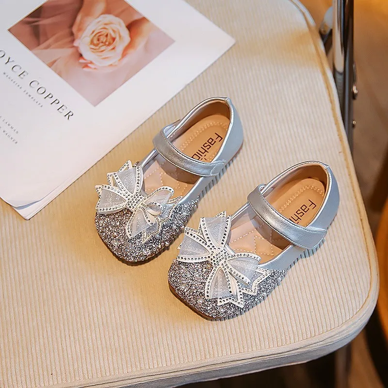 

Кожаные туфли для девочек, искусственная кожа, свадебные детские туфли с бантом и стразами, детские туфли с квадратным носком, туфли для принцесс Мэри Джейн, мягкие Нескользящие