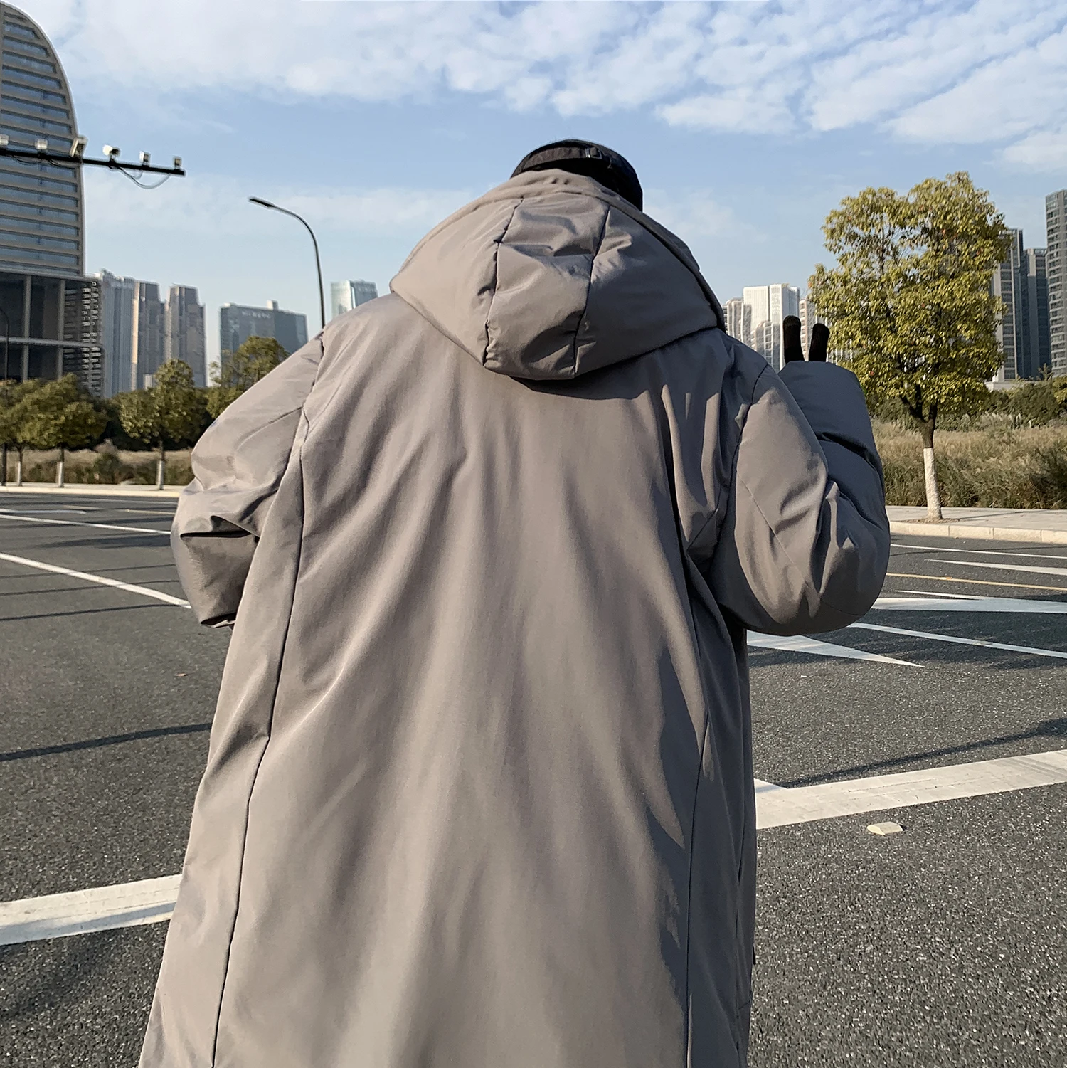 Mens Winter Cotton Padded Hooded Long Thicken Parkas Warm Solid Color Large Size Jackets Outwear