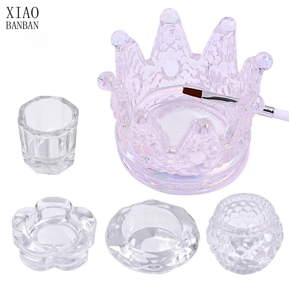 

1Pcs Pink Dappen Dish with Lid Liquid Powder Nail Stand Cup for Acrylic Nails Crystal Bowl Glass Dapping Dish Glassware Tools