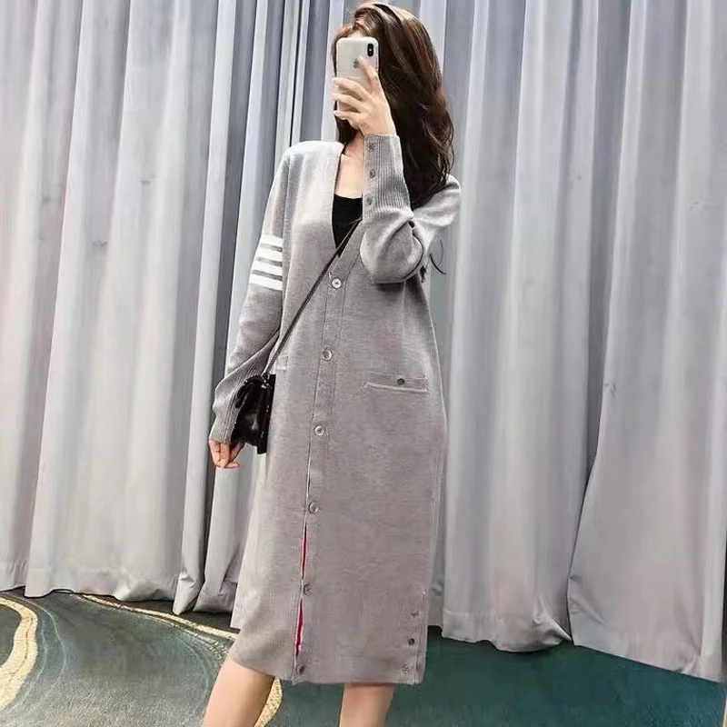 

2022 Fashion TB THOM Brand Sweaters Women Slim V-Neck Cardigans Clothing Striped Merino Wool Cashmere Autumn Winter Casual Coat