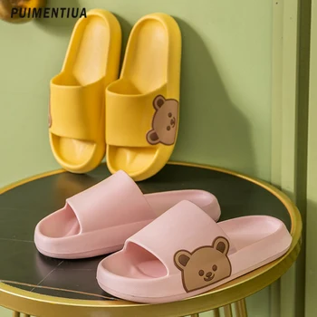 Women Men Summer Slippers Sandals Beach Slides Flip Flops Cartoon Bear Dog Tiger Thick Soled Boys Girls Unisex Bathroom Shoes 1