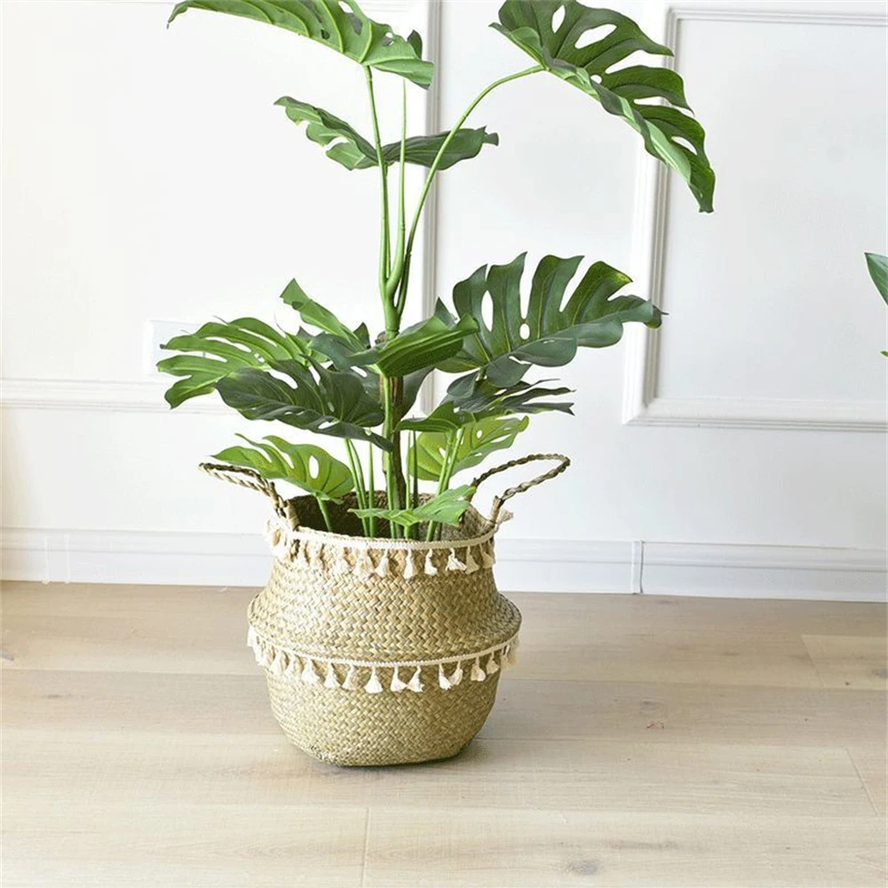

Multifunctional Storage Basket Cane Weaving Flower Pot Round Large Flower Basket Gardening Tools Weaving Tassel