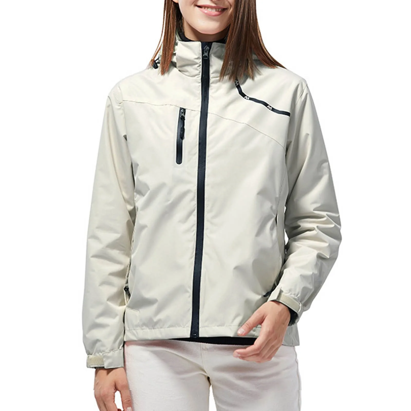 

Women's Spring And Autumn Thin Solid Color Zipper Hooded Outdoor Mountaineering Wear Multiple Pockets Suitable For Outdoor