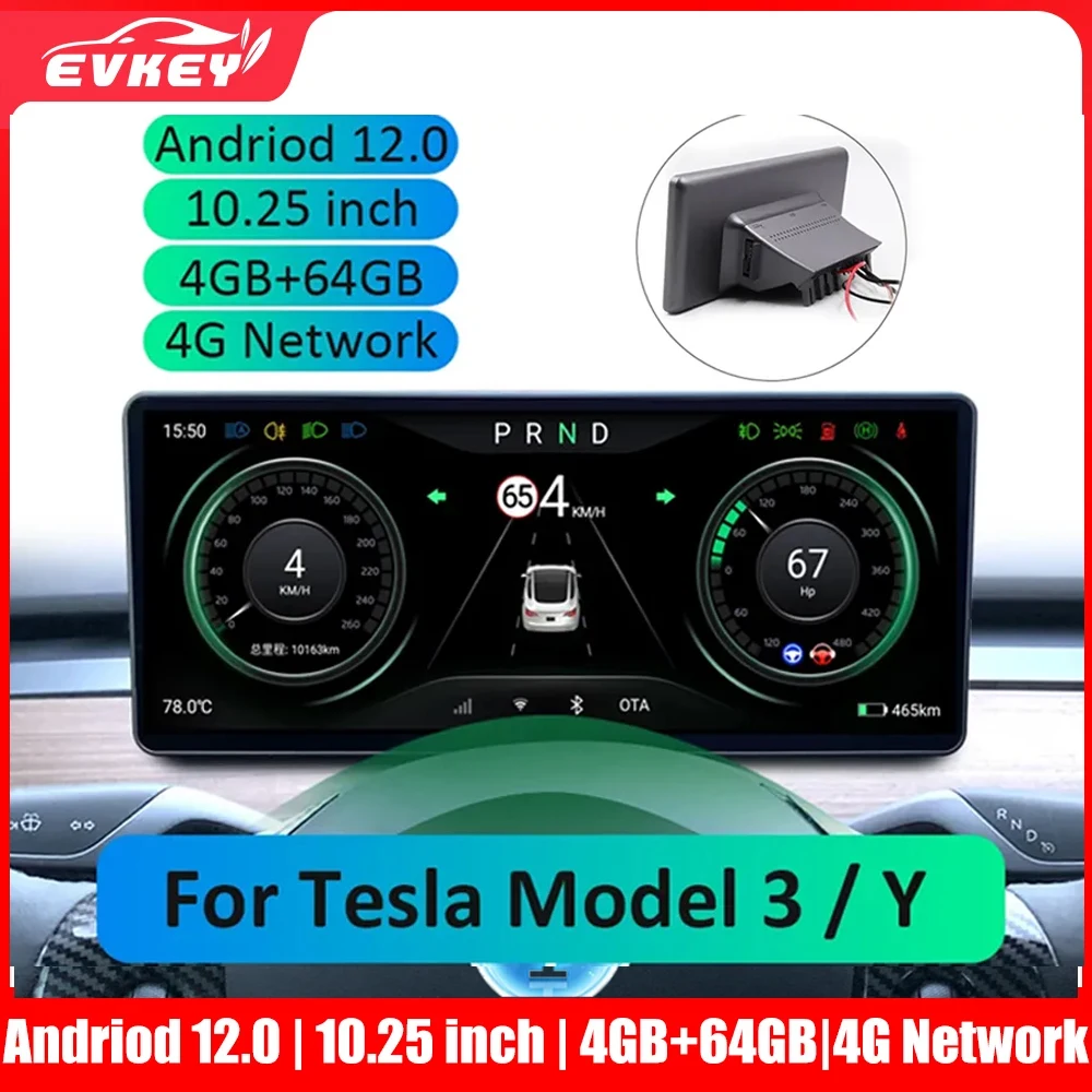 

EVKEY 10.25 Inch Andriod 12 Touch Screen Center Console Dashboard For Tesla Model 3/Y Wireless Carplay Android Auto Displayer