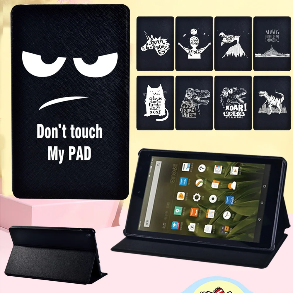 

Tablet Case for Fire HD 8 Plus 2020/HD 8 2020/8 Plus/Fire 7//HD 10 Ultra-slim White Picture Pattern Leather Stand Cover + Stylus