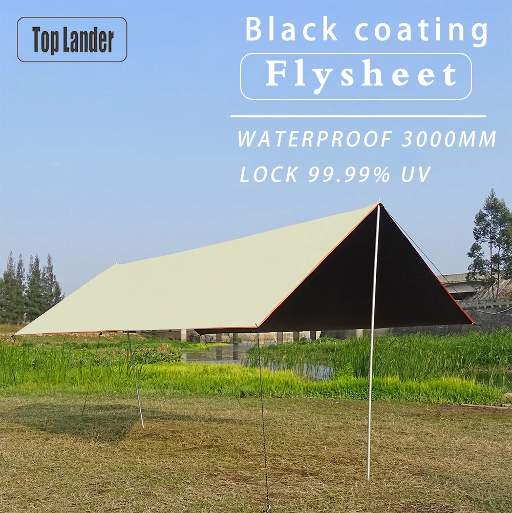 

[Top Lander] 3x3 3x4 Black Coating Tarp Camping UV50 Black Coated Flysheet Waterproof 300x300 4x3 Outdoor Tarpaulin Vinyl