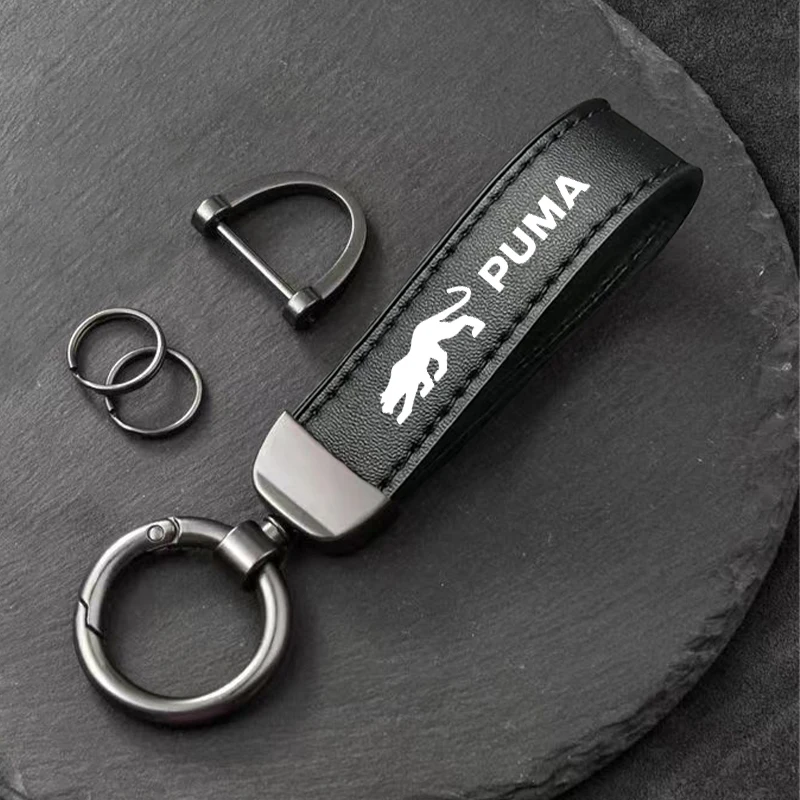 

For Ford PUMA Credit Car Key Holder Genuine Leather Car Styling Emblem Keychain Key Chain Rings