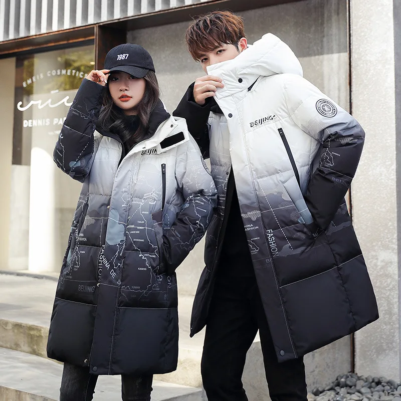 Men Down Coat New Warm Hooded Jacket Thicken Long Winter Clothes Outerwear Parka Lightweight Fashion Casual with Pockets